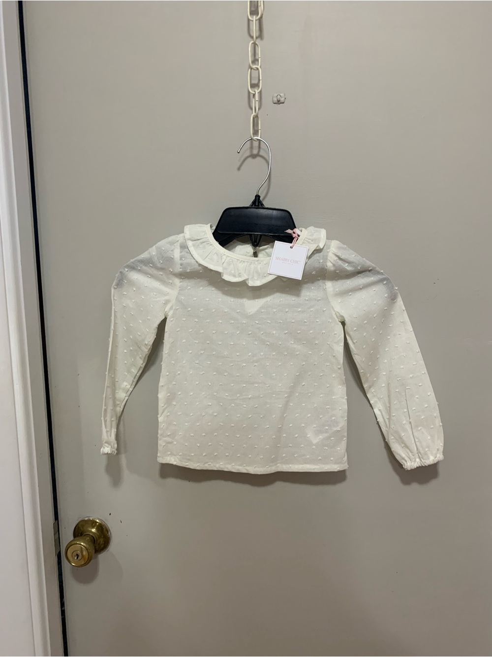 Shabby Chic Soft Ivory Ruffled Collar Long-Sleeve Top - Kids